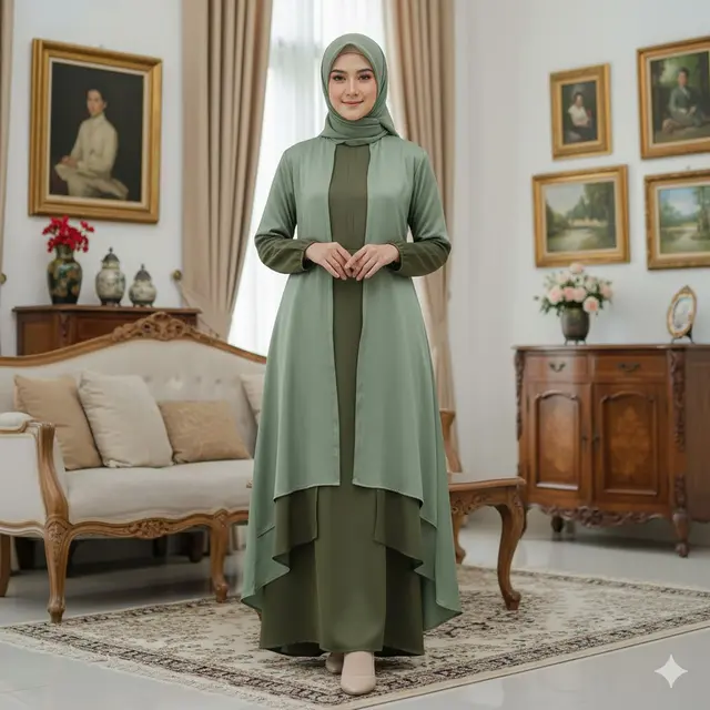 Tren Gamis Layer Modern Rok Depan Pendek untuk Lebaran
