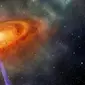 Ilustrasi lubang hitam raksasa atau supermassive black hole yang berjarak 13 miliar tahun cahaya dari Bumi (Robin Dienel/Carnegie Institution for Science)