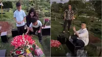 6 Momen Haru Samuel Rizal dan Anggi Pratama Ziarah Bareng ke Makam Stevi Agnecya
