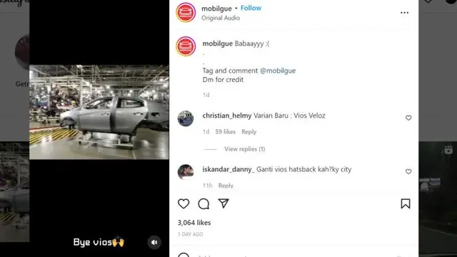 Video perpisahan Toyota Vios (instagram)