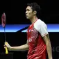 Tunggal putra Indonesia, Jonatan Christie, mengalahkan pemain Malaysia, Lee Zii Jia, pada perempat final Piala Thomas 2018, Kamis (24/5/2018). (PBSI)