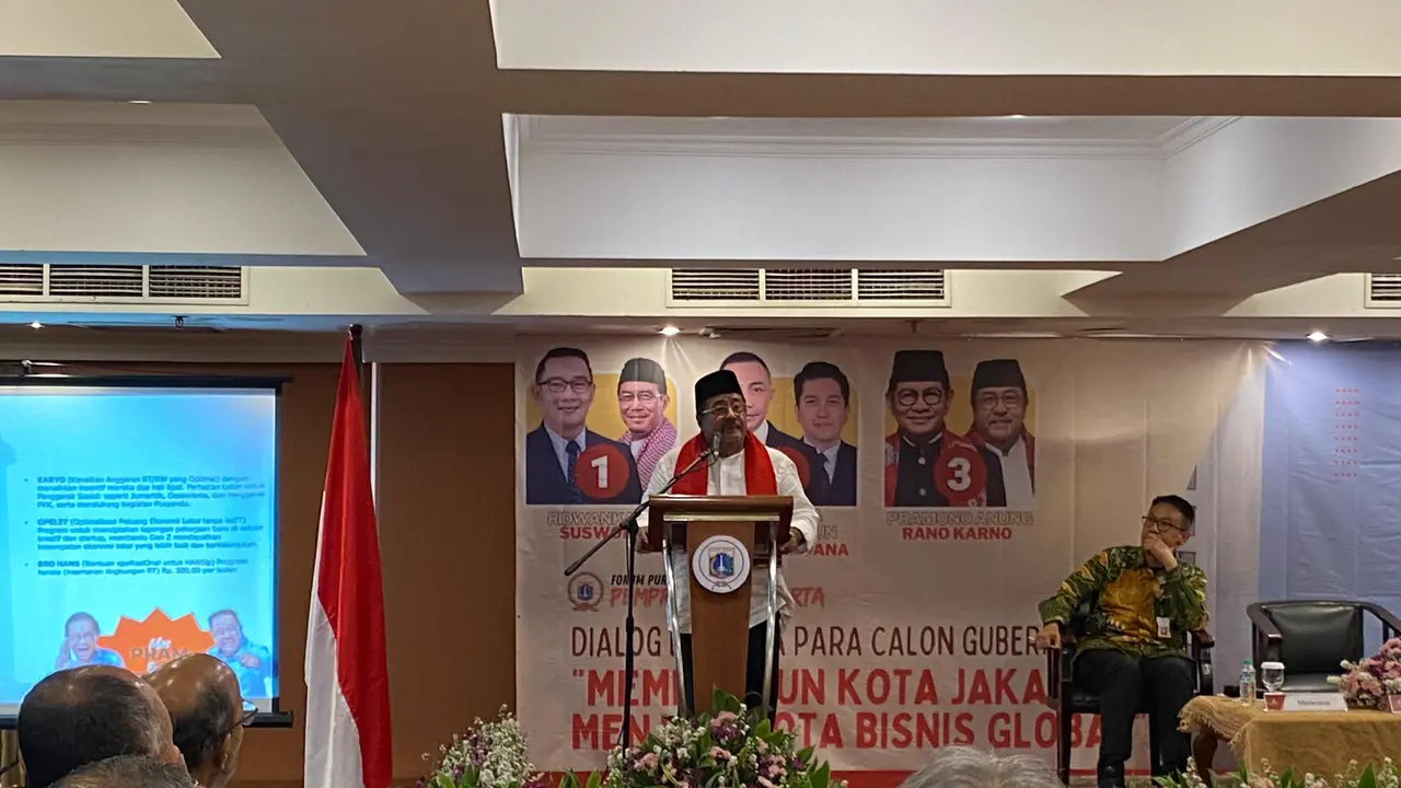 Calon Wakil Gubernur atau Cawagub Jakarta Rano Karno menghadiri dialog yang diselenggarakan Forum Purna Pejabat Pemda DKI bersama para Cagub dan Cawagub Jakarta Periode 2024-2029 pada hari ini, Kamis (26/9/2024).
