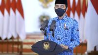Presiden Jokowi memberikan sambutan dalam acara HUT ke-49 Korpri. (Istimewa)