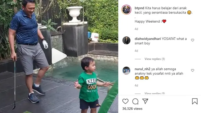 Ahok ajari Yosafat main golf di usia 1,5 tahun (https://www.instagram.com/p/CRadTE8DjJ9/)