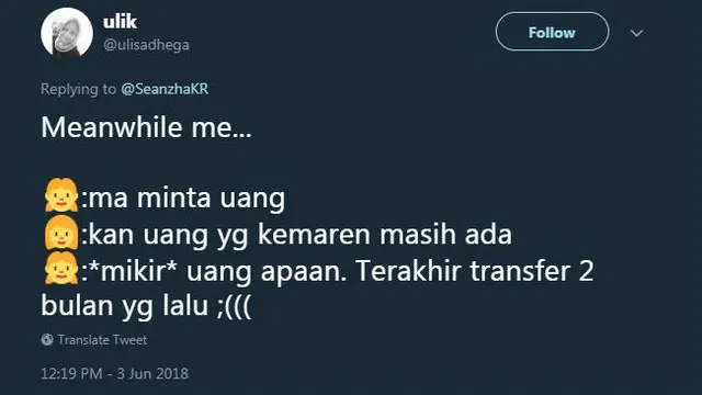 Cara tiap orang meminta uang kepada orangtuanya berbeda-beda.