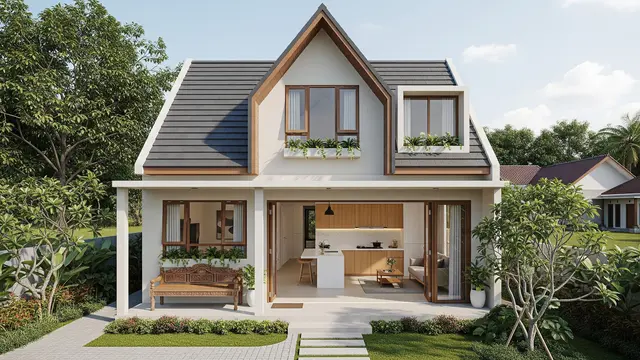 Rumah Atap Mansard dengan Dapur Terbuka