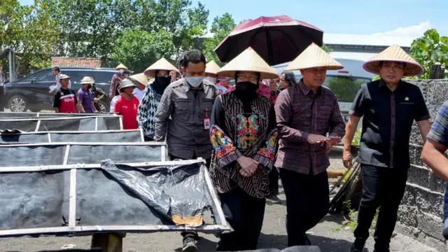 Mensos Tri Rismaharini meninjau produksi garam petani tradisional di wilayah Klungkung, Bali