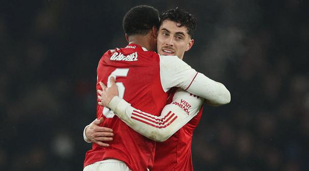 Kai Havertz menjadi pencetak gol penentu kemenangan dalam laga leg 2 semifinal Carabao Cup 2025/2026 antara Arsenal melawan Chelsea di Emirates Stadium, London, Inggris, Selasa (03/02/2026) malam waktu setempat. (AFP/Adrian Dennis)