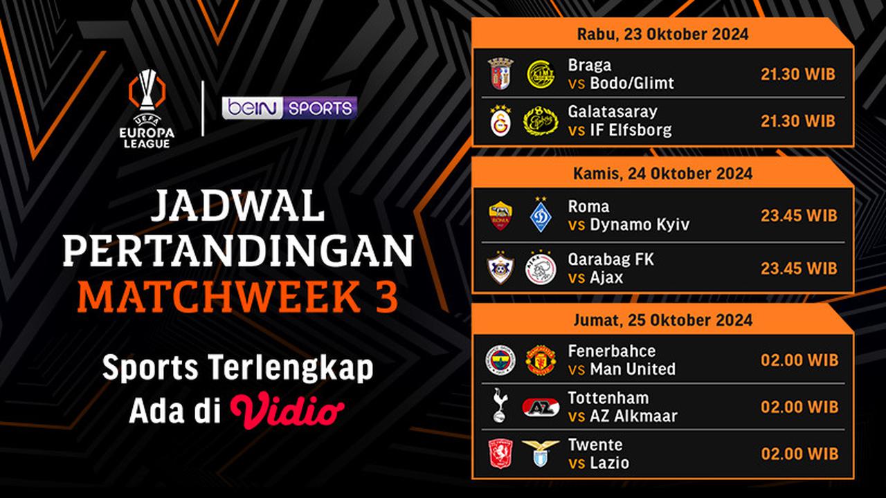 Jadwal Pertandingan Liga Europa 2024/2025 Matchweek 3
