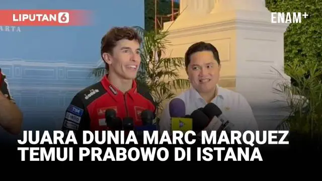 Pembalap MotoGP dari Ducati Lenovo, Marc Marquez menemui Presiden Prabowo Subianto di Istana Kepresidenan Jakarta, Selasa (30/9/2025). Dia menemui Prabowo beberapa hari sebelum melakoni balapan di Sirkuit Mandalika, Nusa Tenggara Barat (NTB) pada 3-5...