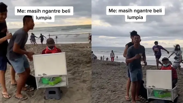 Pemuda yang tampak tenang saat diterjang puting beliung.