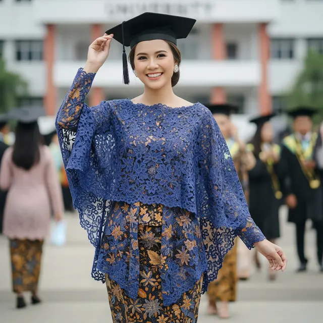 9 Model Kebaya Batik Kombinasi Brokat untuk Wisuda, Pilihan Elegan dan Modern