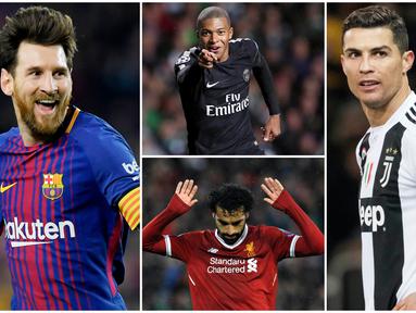 Striker Barcelona, Lionel Messi, menjadi pencetak gol terbanyak sementara di liga top Eropa dengan 19 gol. Berikut ini daftar pencetak gol terbanyak di liga top Eropa musim 2018/2019. (Foto Kolase AP dan AFP)
