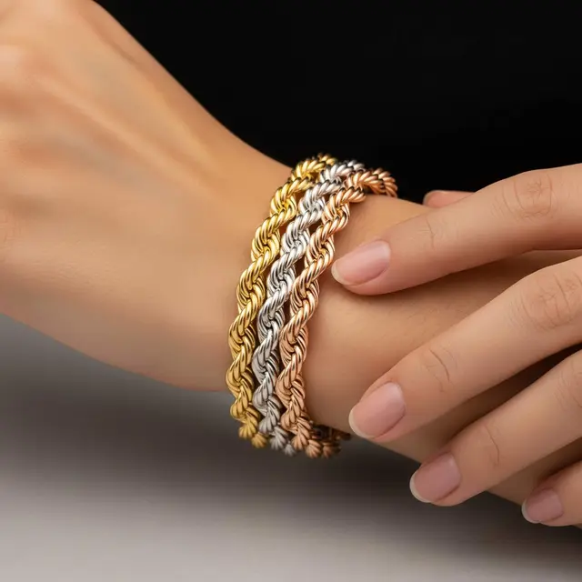 Gelang Emas Kombinasi Rose Gold dan Putih