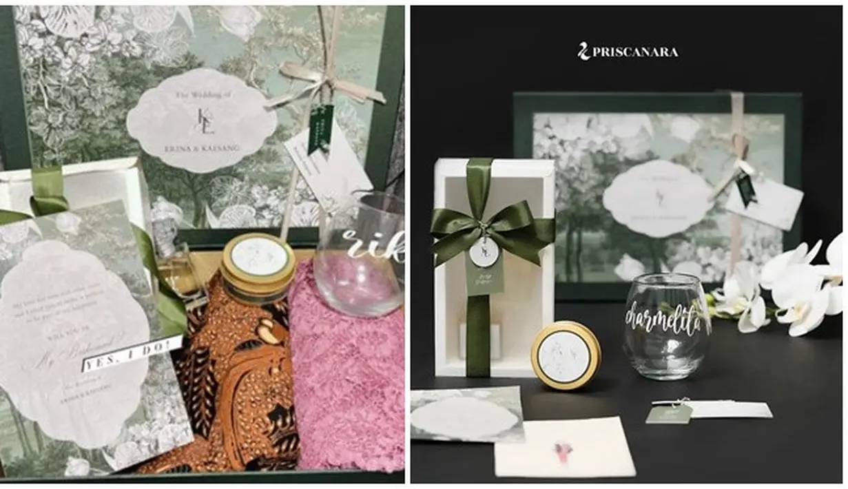 <p>Ini adalah beberapa isi di dalam box bridesmaid Erina Gudono. Dalam box tersebut nampak kain brokat berwarna merah muda, ucapan &lsquo;Will You Be My Bridesmaid, hingga parfum. Pernikahan semakin dekat, publik penasaran dengan tanggal pernikahan Erina dan Kaesang. Namun sepertinya, tanggal pernikahan pasangan ini tidak dituliskan di dalam kartu ucapan di dalam box bridesmaid. (Liputan6.com/IG/@erinagudono/@kaesangerina)</p>
