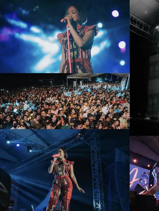 Marion Jola juga mengenakan one set terdiri dari atasan sleeveless dan celana panjang. One set tersebut semakin menarik dengan motif nusantaranya. (@lalamarionmj)