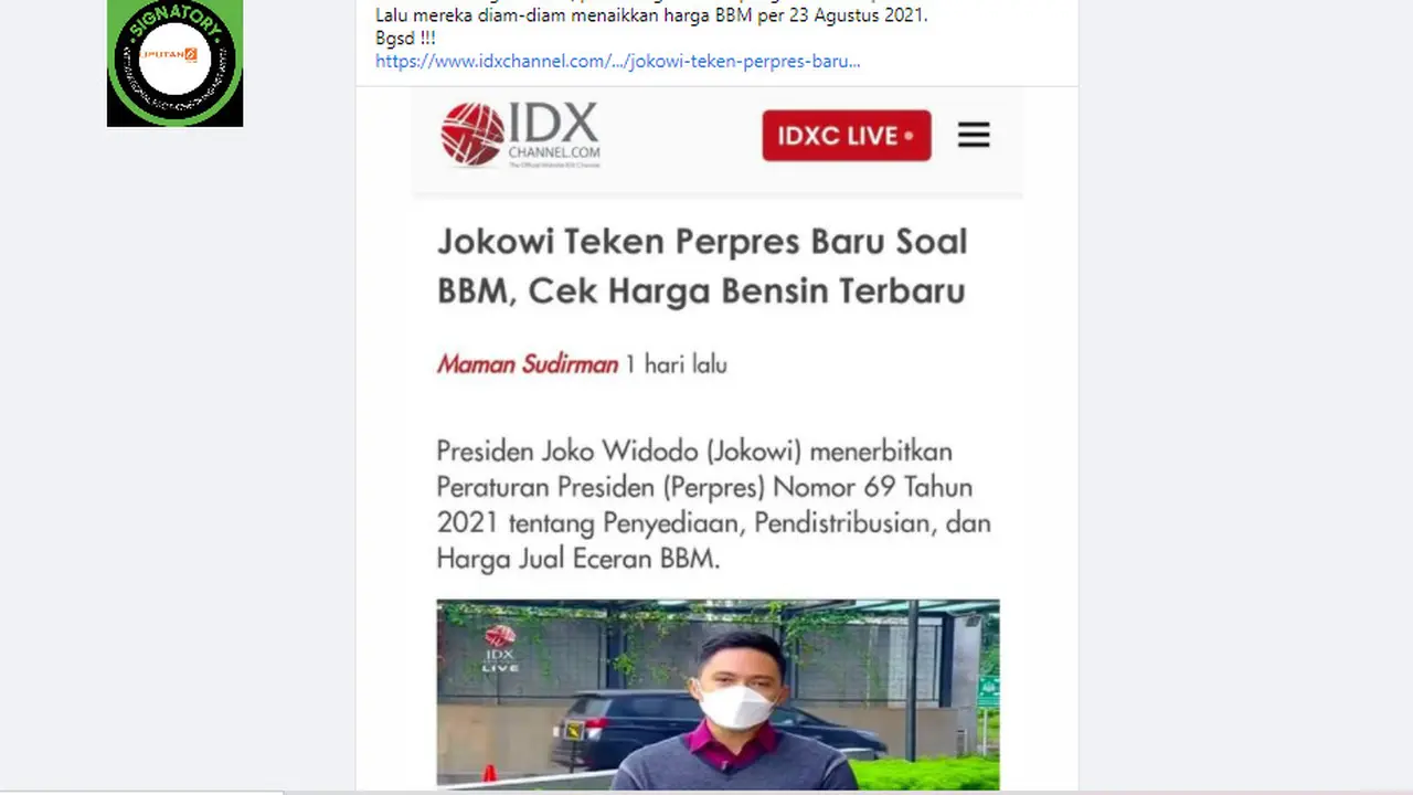 Cek Fakta Liputan6.com menelusuri informasi harga BBM dinaikkan diam-diam per 23 Agustus 2021