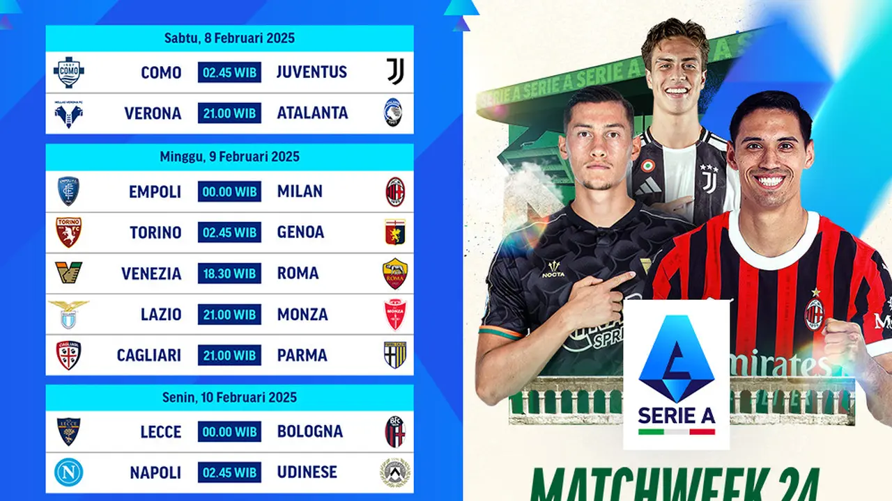 Jadwal Live Streaming Serie A 2024/25 Matchweek ke 24 di Vidio