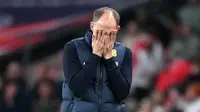 Hal ini tampaknya tak lepas dari keputusan Thomas Tuchel yang tak memainkan striker murni di laga tersebut. Ia mencoba memainkan Phil Foden sebagai ujung tombak. (AP Photo/Kirsty Wigglesworth)