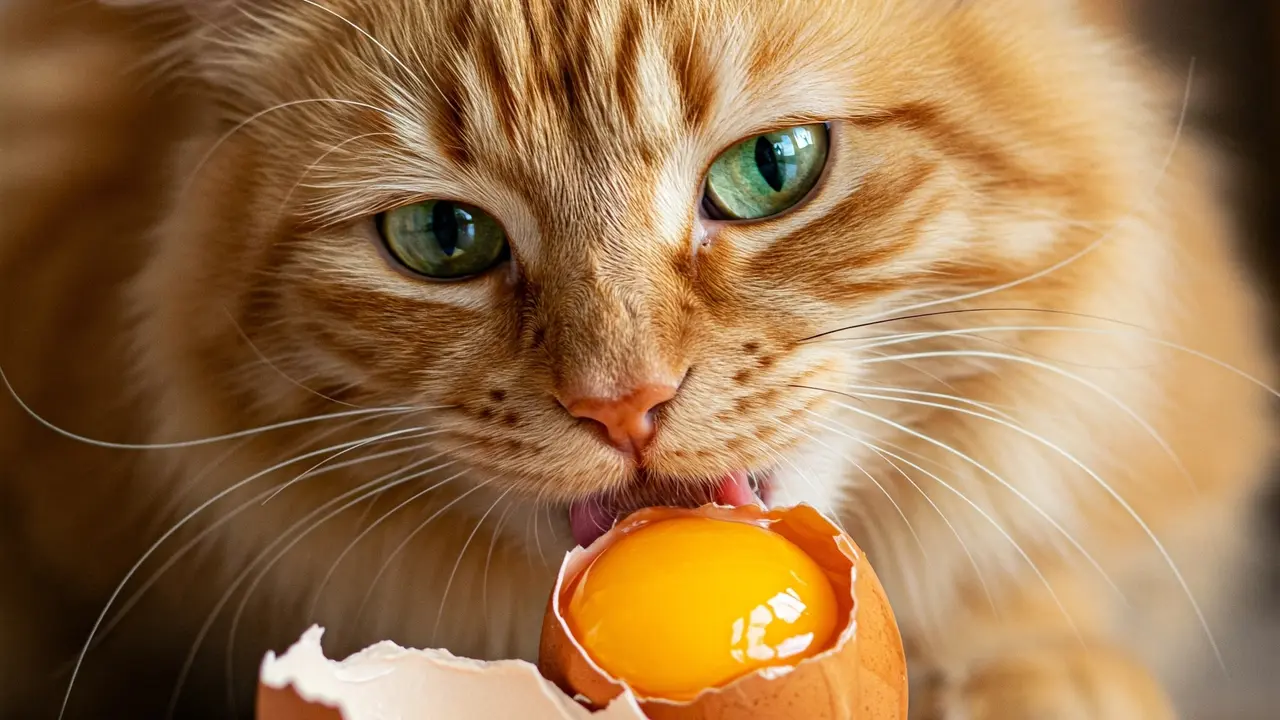ilustrasi kucing makan telur mentah