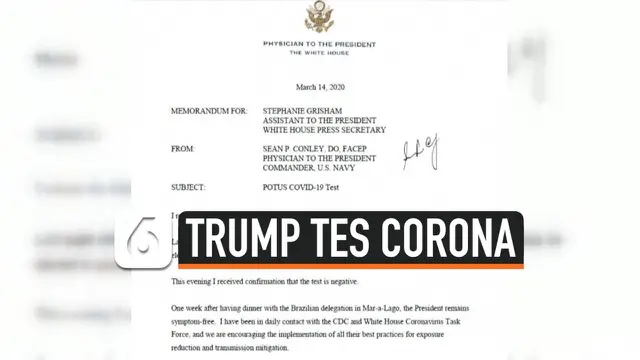 VIDEO: Ini Hasil Tes Virus Corona Presiden Donald Trump