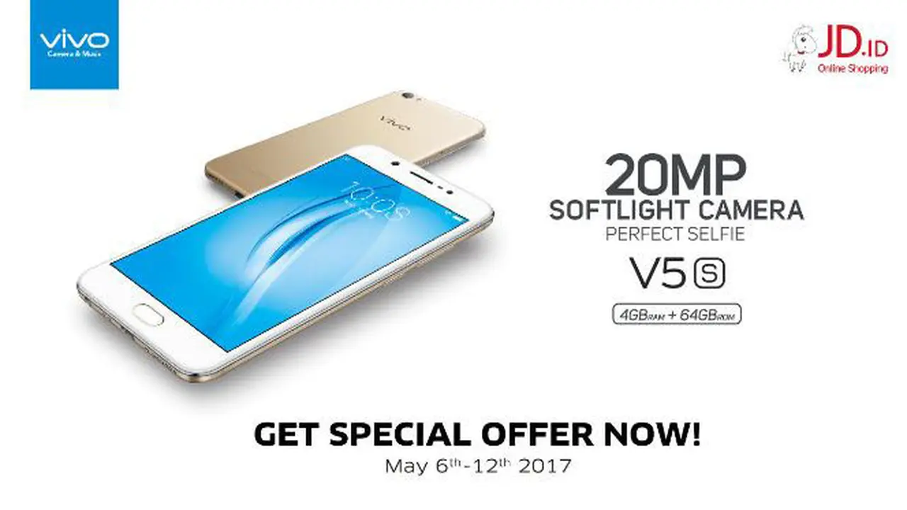 Kabar baiknya, hape dengan spesifikasi premium tersebut dibanderol dengan harga terjangkau. Informasi tersebut benar adanya, Vivo V5s telah membuka Pre-Order melalui online di JD.ID dan offline di seluruh Vivo store yang tersebar di Indonesia.