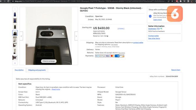 <p>Prototipe ponsel Pixel 7 nongol di eBay seharga Rp 6,5 juta. (Doc: eBay)</p>