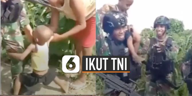 VIDEO: Viral Anak Kecil Nangis Ingin Ikut Anggota TNI