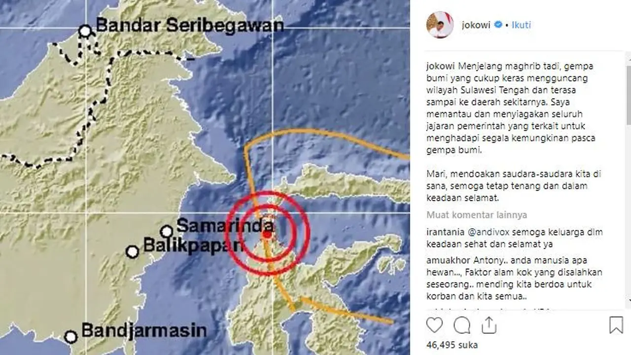 Presiden Jokowi menyampaikan tanggapan mengenai gempa yang mengguncang Donggala, Sulawesi Tengah
