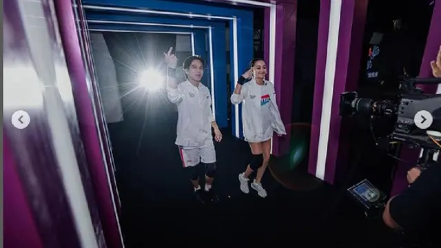 Potret Caitlin Halderman dan Rangga Azof berpasangan saat main bulu tangkis (Foto: instagram caitlinhalderman)