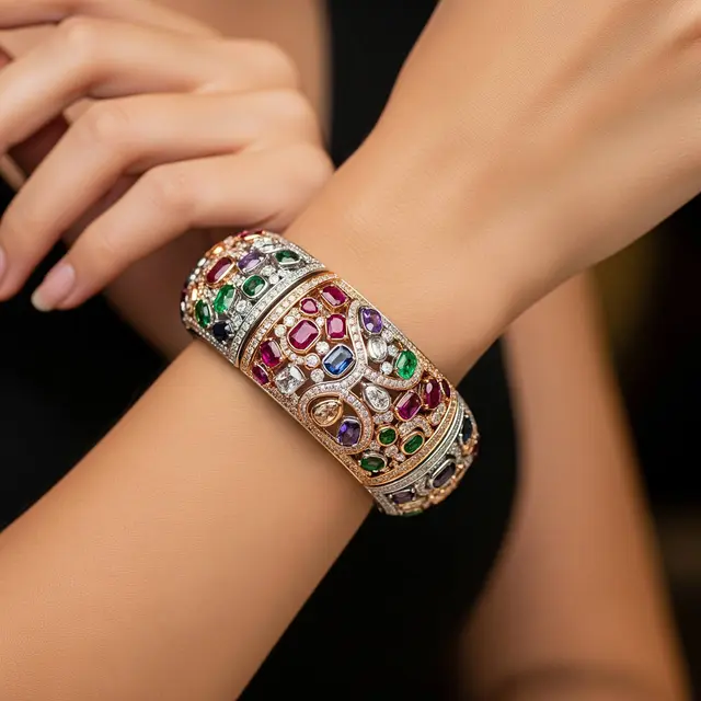 Gelang Emas Kombinasi Rose Gold dan Putih