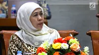 Menteri Sosial Khofifah Indar Parawansa rapat kerja dengan Komisi VIII DPR di Kompleks Parlemen, Senayan, Jakarta pada Selasa (17/10). (Liputan6.com/Johan Tallo)