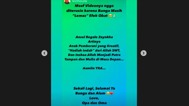 Selamat, Syamsir Alam dan Bunga Jelitha Dikaruniai Anak Kedua. (Foto: Instagram @syamsir11alam)