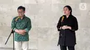 Ketua Umum Partai Kebangkitan Bangsa (PKB) Muhaimin Iskandar dan Ketua DPP PDI Perjuangan Puan Maharani memberikan keterangan saat pertemuan di rumah dinas Muhaimin di Jalan Widya Chandra IV, Jakarta, Kamis (27/7/2023). (Liputan6.com/Johan Tallo)