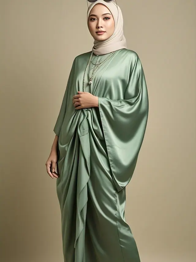Kaftan Satin Warna Sage Green