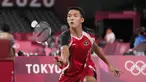 Pebulu tangkis Indonesia Jonatan Christie saat melawan pebulu tangkis China Yu Qi Shi pada pertandingan tunggal putra Olimpiade Tokyo 2020 di Tokyo, Jepang, Kamis (29/7/2021). Jonatan Christie kalah dari Yu Qi Shi. (AP Photo/Dita Alangkara)