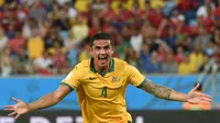 Tim Cahill usai cetak gol ke gawang Chile (AFP/ William West)