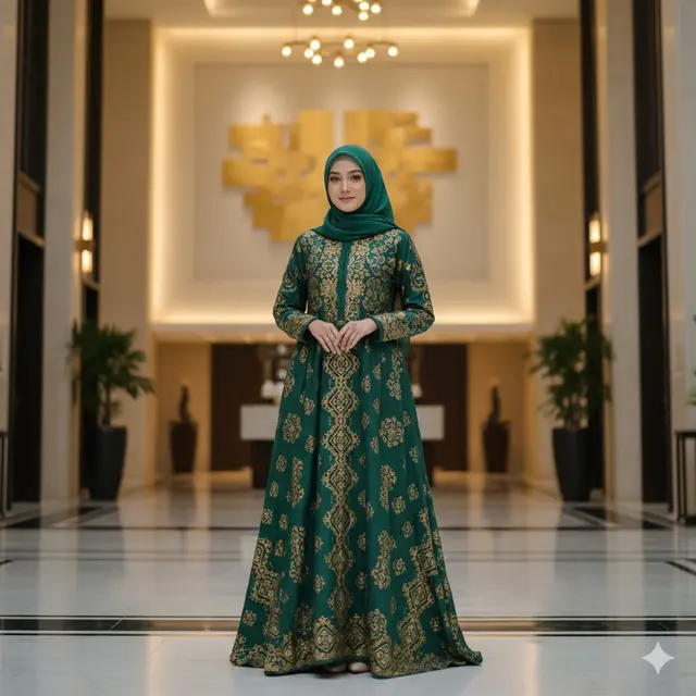 Gamis Batik Kombinasi Kain Polos