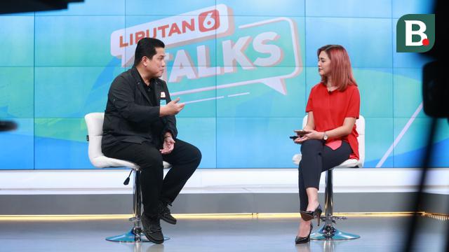 Ketua PSSI, Erick Thohir, dalam wawancara dengan Liputan6 di SCTV Tower, Jakarta Pusat, Senin (9/4/2023) malam WIB.