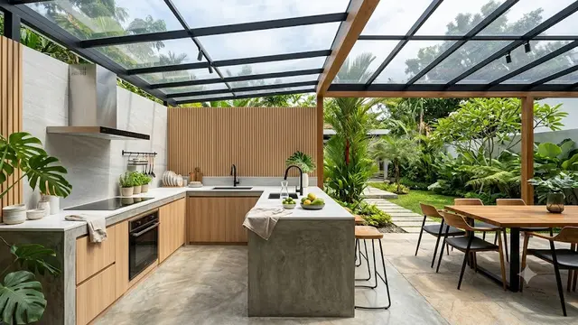 Ide Dapur Semi Outdoor dengan Atap Transparan (AI Generated)