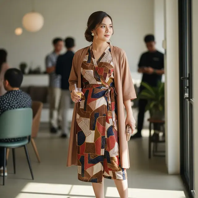 9 Model Dress Batik Lilit Kombinasi Outer Polos Simple Elegan untuk Arisan