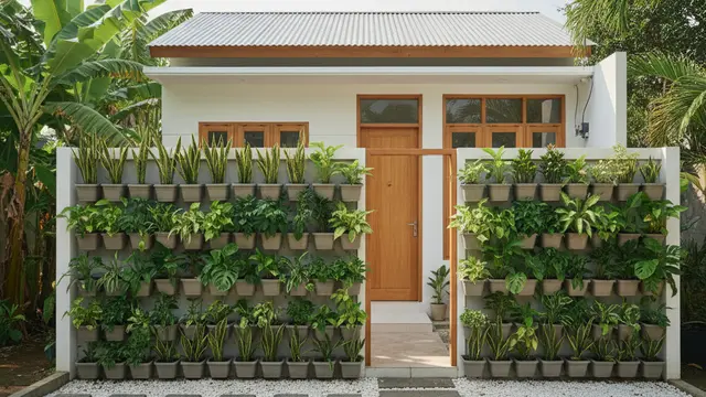 Model Rumah Kecil Tapi Luas dengan Pagar Tanaman Hijau