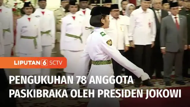 Presiden Joko Widodo mengukuhkan 76 anggota Pasukan Pengibar Bendera Pusaka atau Paskibraka Nasional, Selasa (15/08) malam. Anggota Paskibraka terpilih ini akan bertugas mengibarkan bendera merah putih untuk memperingati HUT ke-78 Republik Indonesia ...