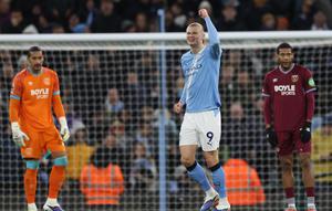 Selebrasi Erling Haaland di laga Manchester City vs West Ham (AFP)