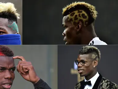 Bintang Manchester United dan Timnas Prancis, Paul Pogba selalu tampil dengan gaya rambut yang berbeda, inilah beberapa gaya rambut tersebut. (Bola.com/AFP)