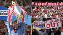 Pelatih Arsenal, Arsene Wenger, akhirnya mengumumkan pensiun pada akhir musim 2017/2018. Selama 22 tahun membesut The Gunners, dirinya pernah membawa kejayaan namun kerap pula mendapatkan caci maki. (Kolase foto-foto dari AFP)