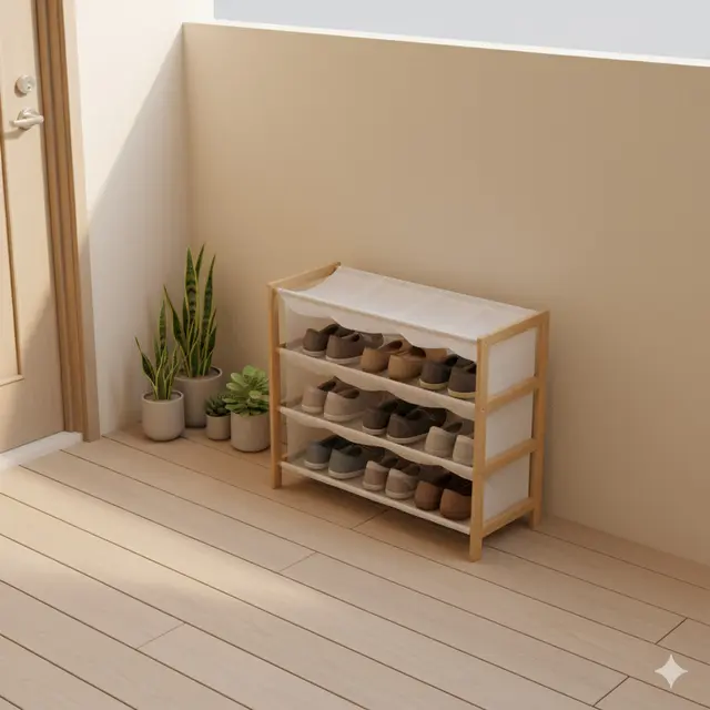 Desain Teras Rumah Sempit tapi Muat Rak Sepatu