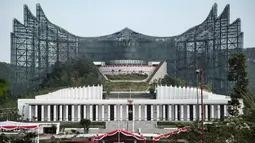 Upacara ini dipimpin langsung oleh Kepala Otorita IKN Basuki Hadimuljono. (Yasuyoshi CHIBA/AFP)