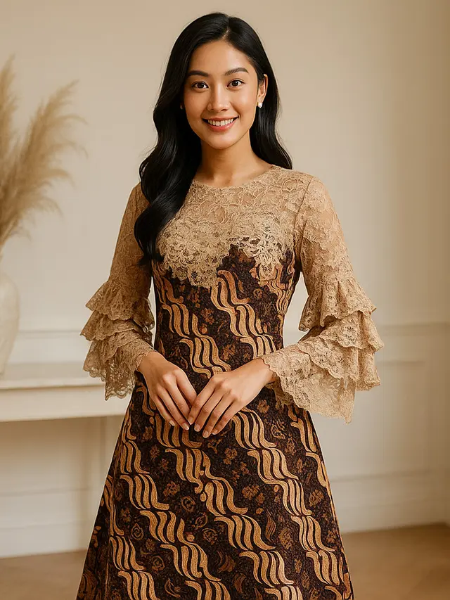 15 Model Dress Batik Kombinasi Brokat Lengan Panjang, Anggun dan Modern untuk Berbagai Acara
