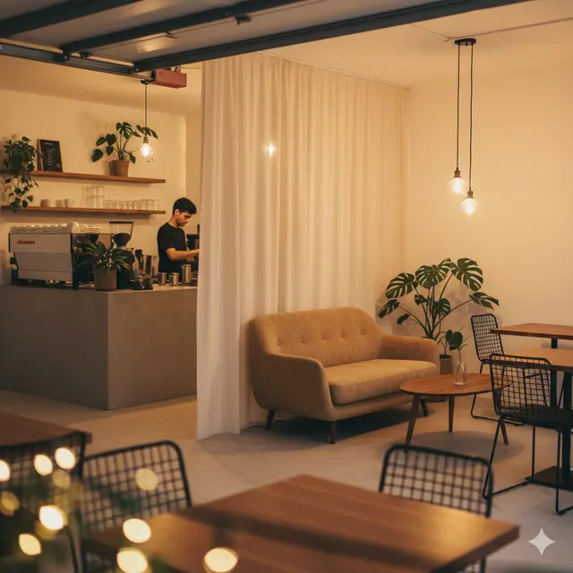Desain Warung Kopi Kekinian di Garasi Rumah